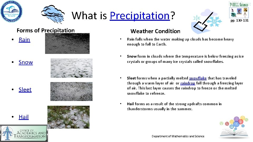 What is Precipitation? Forms of Precipitation • Rain • Snow pp. 130 -131 Weather