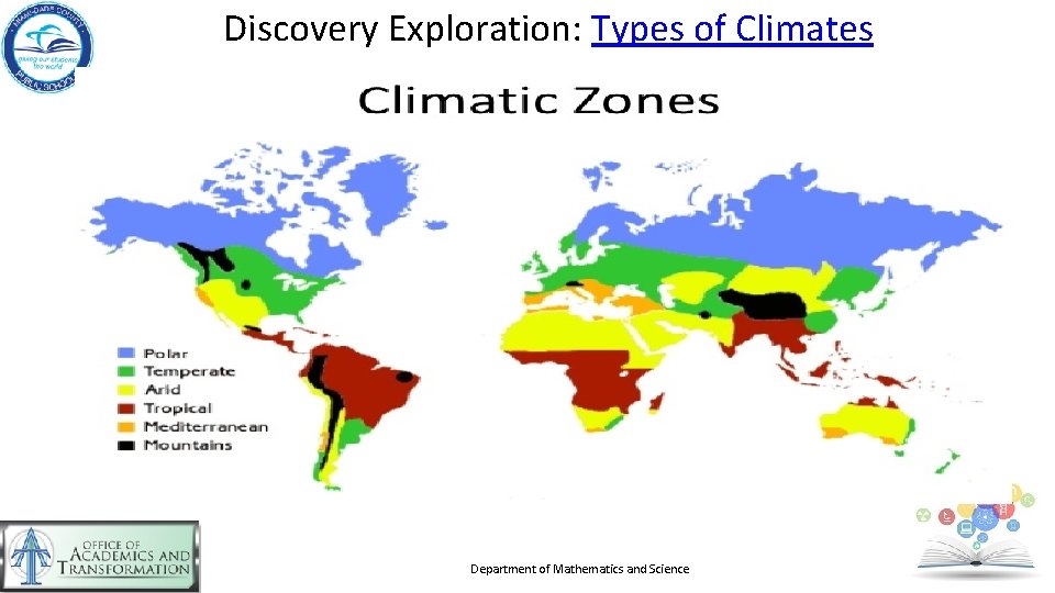 Discovery Exploration: Types of Climates Department of Mathematics and Science 