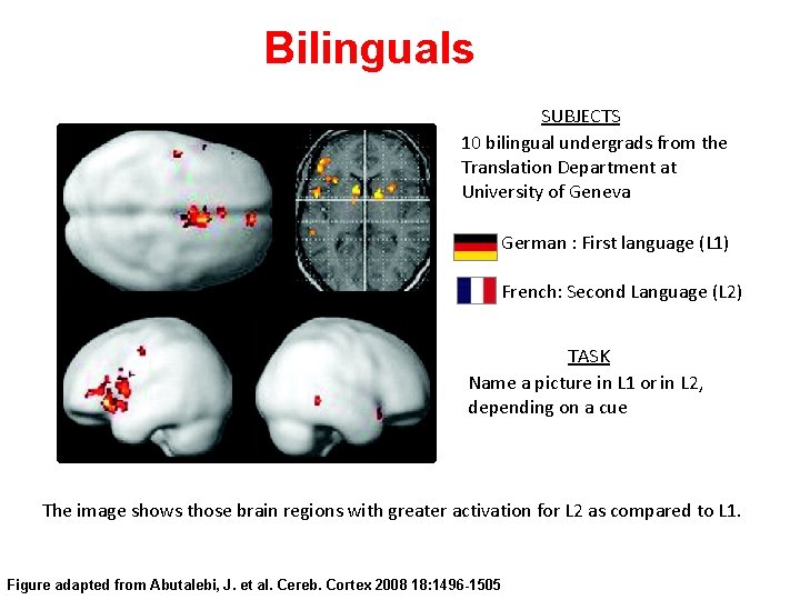 Bilinguals SUBJECTS 10 bilingual undergrads from the Translation Department at University of Geneva German