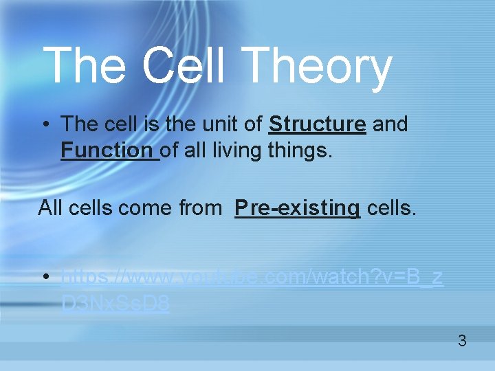 The Cell Theory • The cell is the unit of Structure and Function of The Cell Theory • The cell is the unit of Structure and Function of