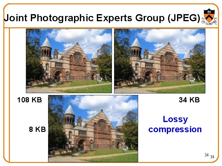 Joint Photographic Experts Group (JPEG) 108 KB 34 KB Lossy compression 34 34 