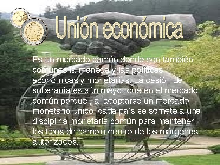 Es un mercado común donde son también comunes la moneda y las políticas económicas