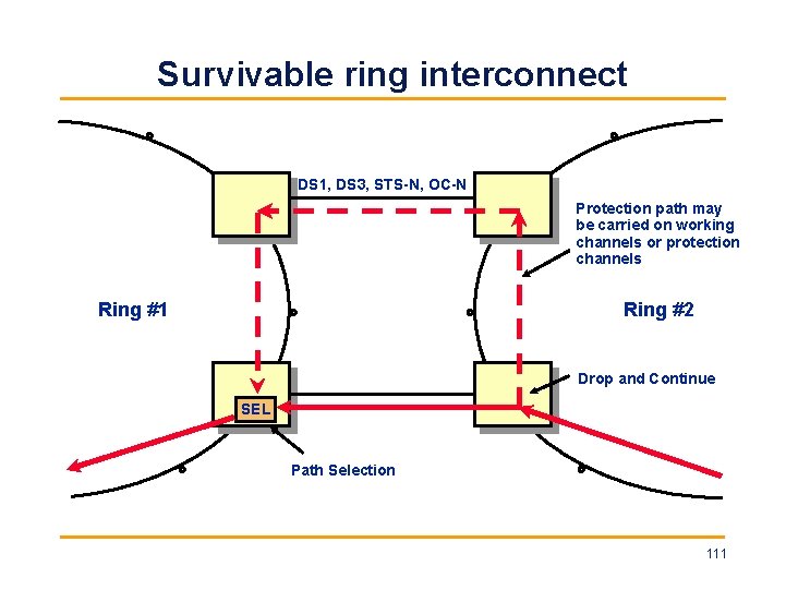 Survivable ring interconnect DS 1, DS 3, STS-N, OC-N Protection path may be carried