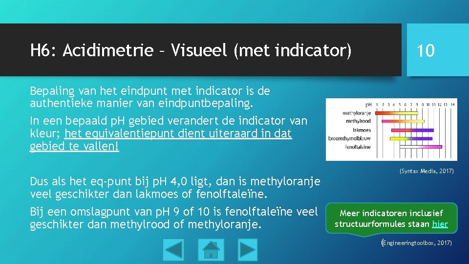 H 6: Acidimetrie – Visueel (met indicator) 10 Bepaling van het eindpunt met indicator