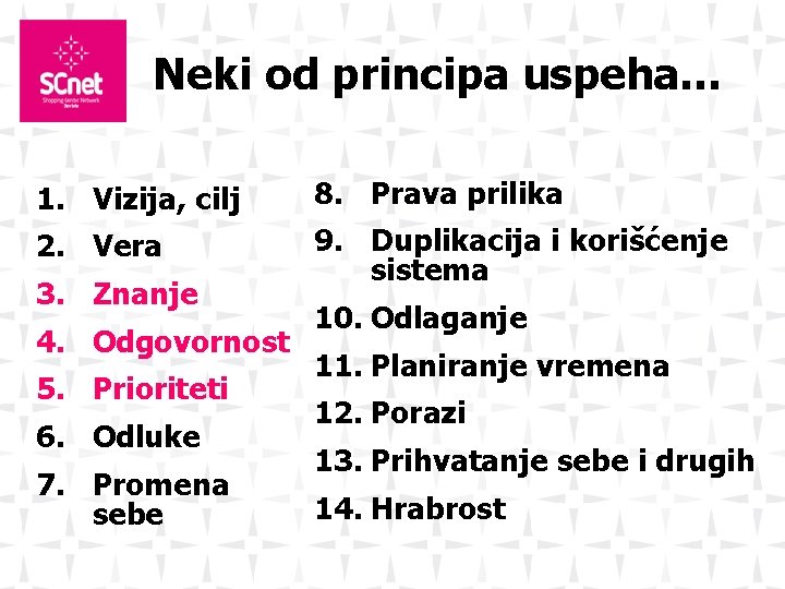 Neki od principa uspeha… 1. Vizija, cilj 8. Prava prilika 2. Vera 9. Duplikacija