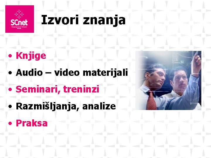 Izvori znanja • Knjige • Audio – video materijali • Seminari, treninzi • Razmišljanja,