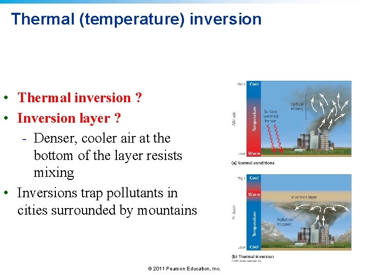 Thermal (temperature) inversion • Thermal inversion ? • Inversion layer ? - Denser, cooler