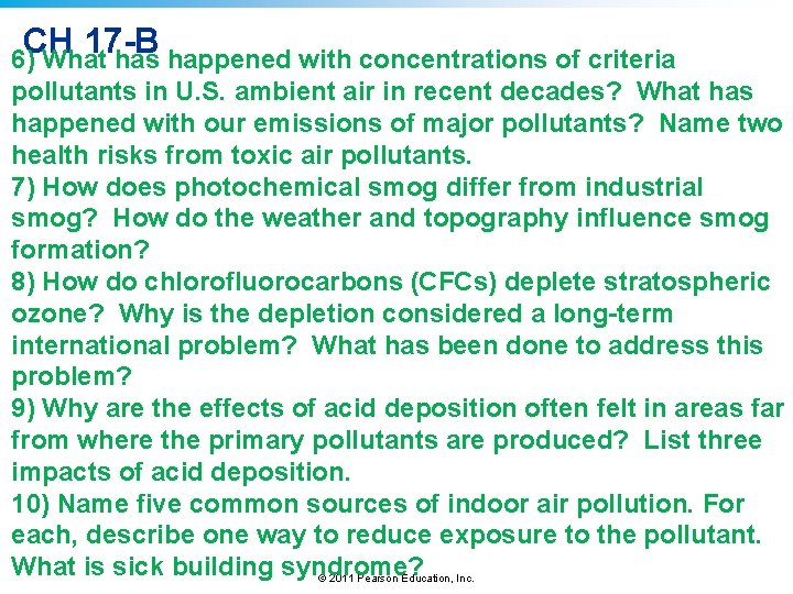 CH 17 -B 6) What has happened with concentrations of criteria pollutants in U.