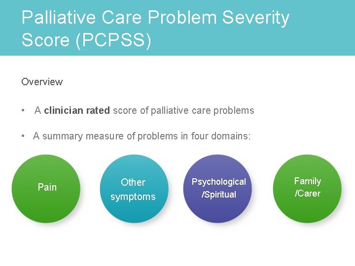 Palliative Care Problem Severity Score (PCPSS) Overview • A clinician rated score of palliative
