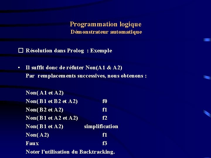 Programmation logique Démonstrateur automatique � Résolution dans Prolog : Exemple • Il suffit donc