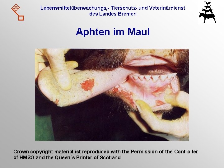 Lebensmittelüberwachungs, - Tierschutz- und Veterinärdienst des Landes Bremen Aphten im Maul Crown copyright material