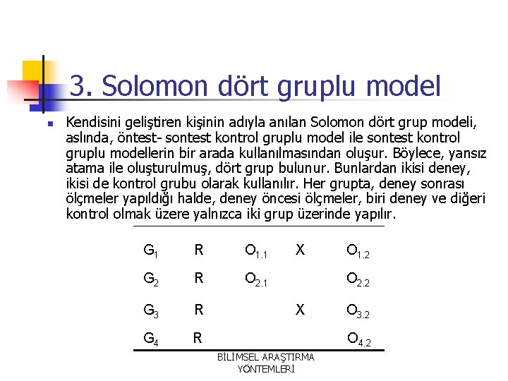 3. Solomon dört gruplu model n Kendisini geliştiren kişinin adıyla anılan Solomon dört grup