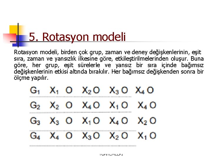 5. Rotasyon modeli, birden çok grup, zaman ve deney değişkenlerinin, eşit sıra, zaman ve