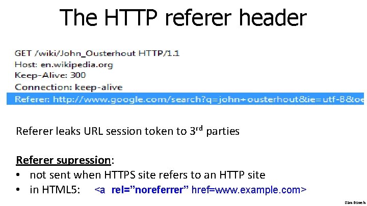The HTTP referer header Referer leaks URL session token to 3 rd parties Referer