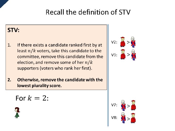 Recall the definition of STV V 2: V 3: V 7: V 8: x