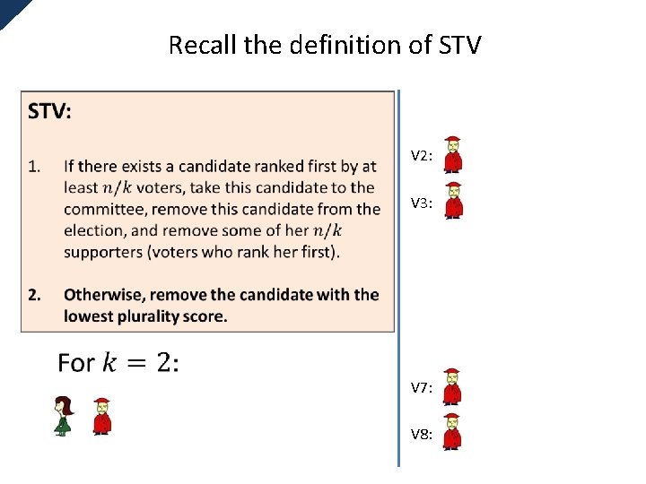 Recall the definition of STV V 2: V 3: V 7: V 8: 