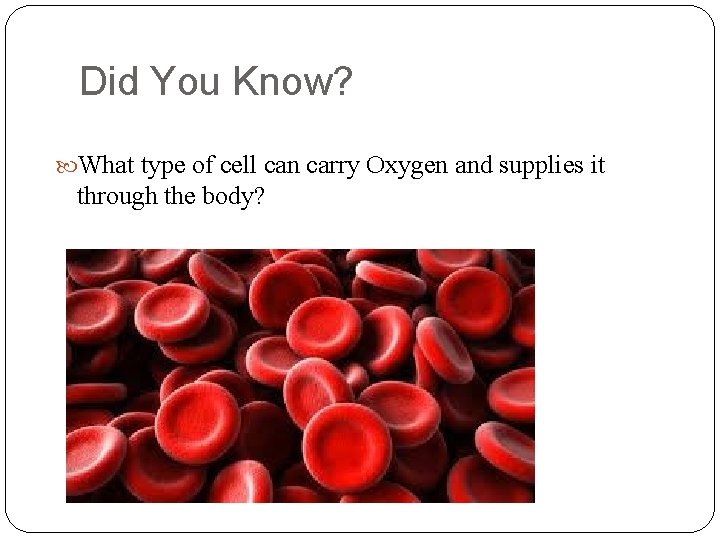 Did You Know? What type of cell can carry Oxygen and supplies it through