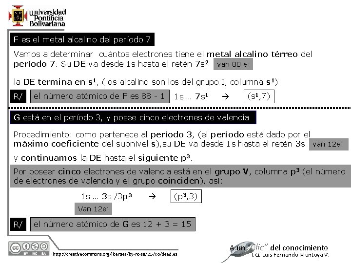 F es el metal alcalino del período 7 Vamos a determinar cuántos electrones tiene