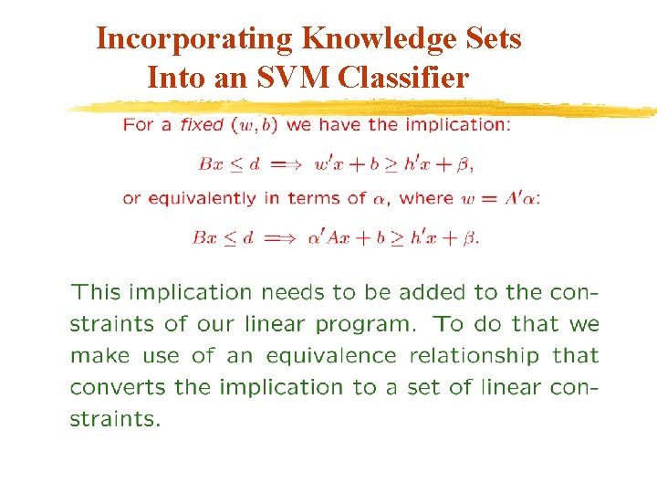 Incorporating Knowledge Sets Into an SVM Classifier 