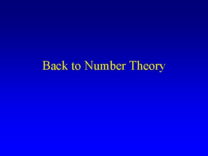 Back to Number Theory 