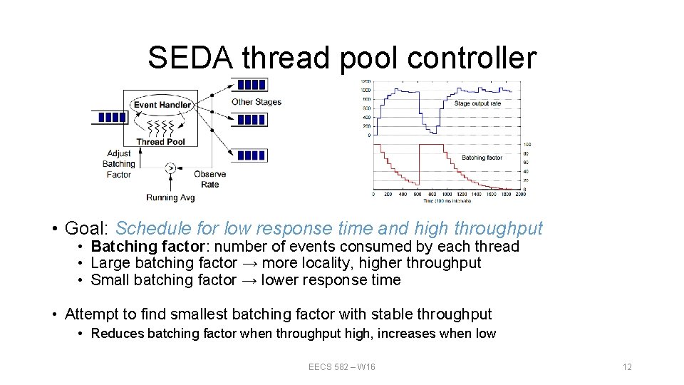SEDA thread pool controller • Goal: Schedule for low response time and high throughput