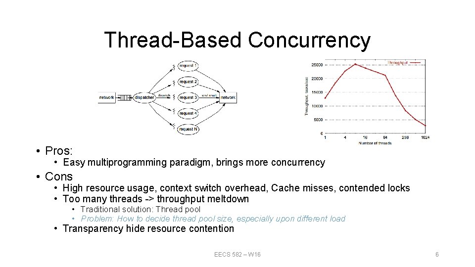 Thread-Based Concurrency • Pros: • Easy multiprogramming paradigm, brings more concurrency • Cons •