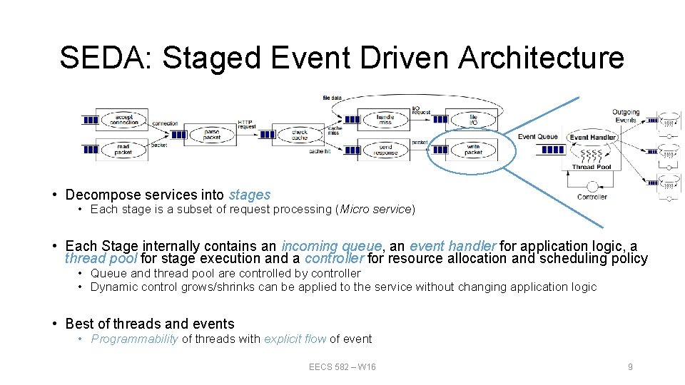 SEDA: Staged Event Driven Architecture • Decompose services into stages • Each stage is