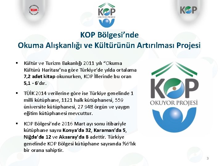 KOP Bölgesi’nde Okuma Alışkanlığı ve Kültürünün Artırılması Projesi § Kültür ve Turizm Bakanlığı 2011