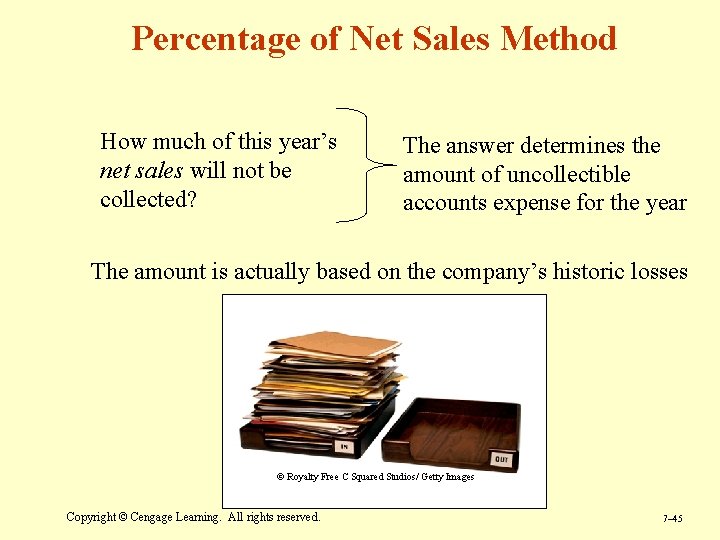 Percentage of Net Sales Method How much of this year’s net sales will not