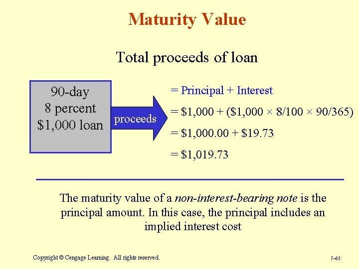 Maturity Value Total proceeds of loan 90 -day 8 percent proceeds $1, 000 loan