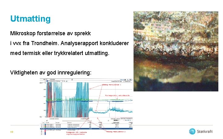 Utmatting Mikroskop forstørrelse av sprekk i vvx fra Trondheim. Analyserapport konkluderer med termisk eller