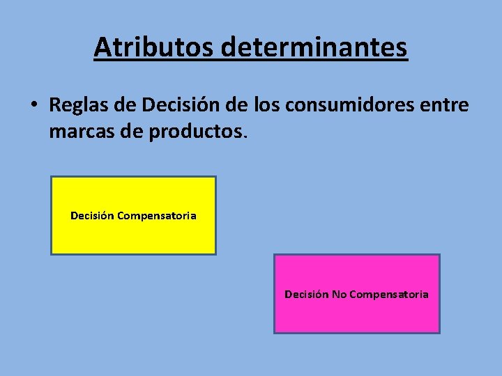 Atributos determinantes • Reglas de Decisión de los consumidores entre marcas de productos. Decisión