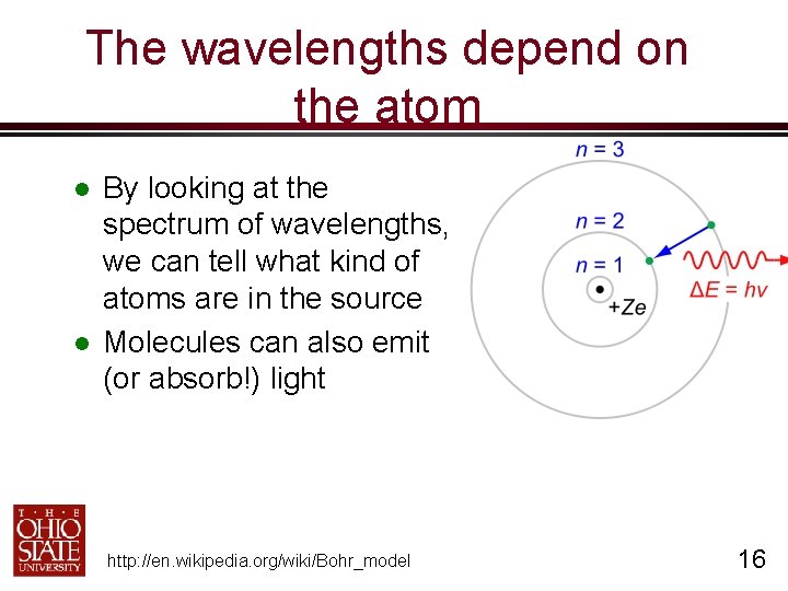 The wavelengths depend on the atom By looking at the spectrum of wavelengths, we