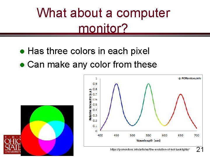 What about a computer monitor? Has three colors in each pixel Can make any