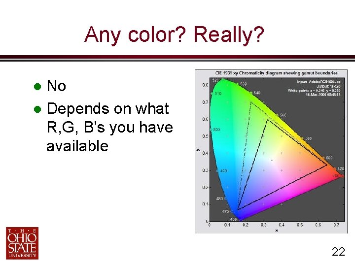 Any color? Really? No Depends on what R, G, B’s you have available 22
