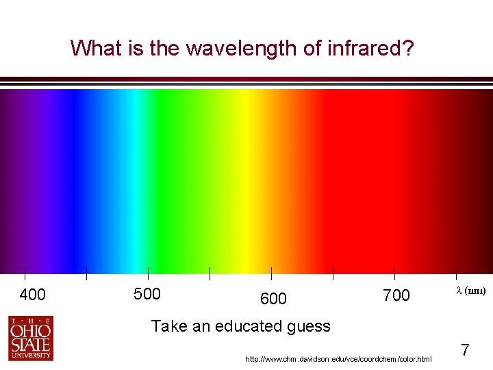 What is the wavelength of infrared? 400 500 600 700 Take an educated guess