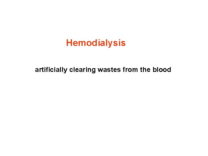 Hemodialysis artificially clearing wastes from the blood Hemodialysis artificially clearing wastes from the blood