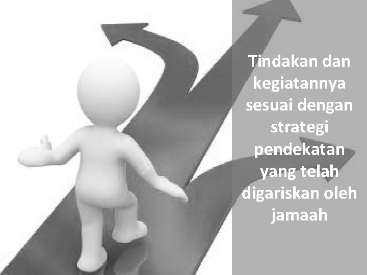 Tindakan dan kegiatannya sesuai dengan strategi pendekatan yang telah digariskan oleh jamaah 