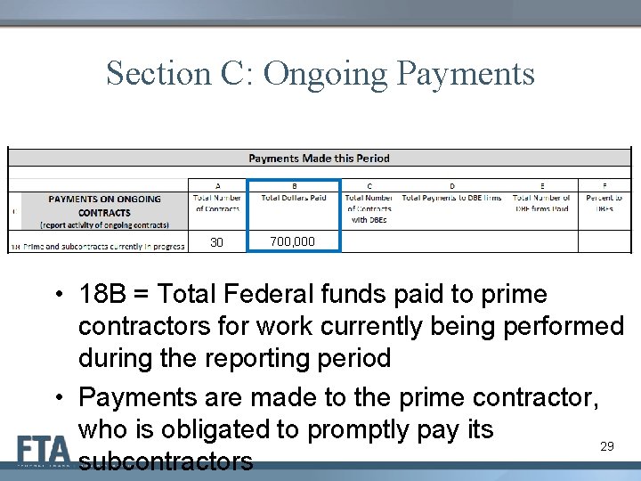 Section C: Ongoing Payments 30 700, 000 • 18 B = Total Federal funds