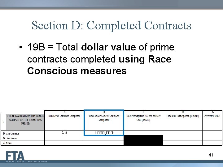 Section D: Completed Contracts • 19 B = Total dollar value of prime contracts