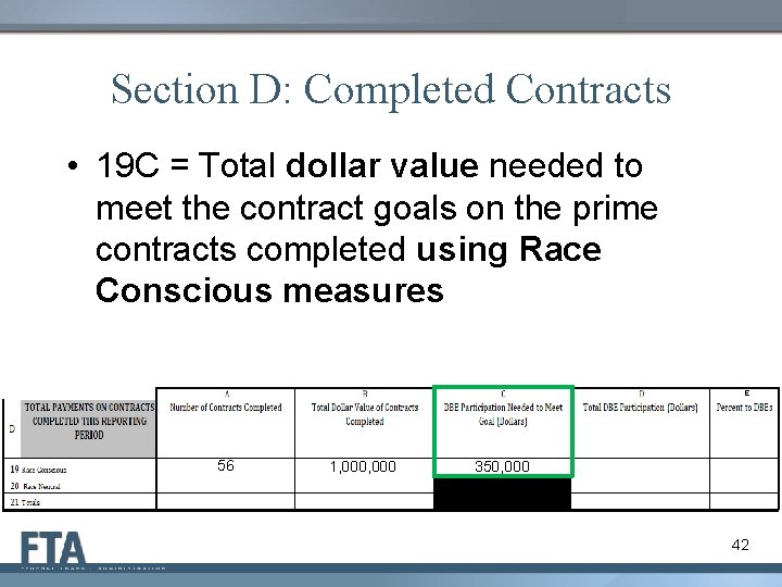 Section D: Completed Contracts • 19 C = Total dollar value needed to meet