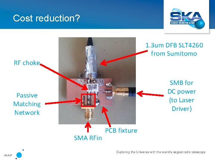 Cost reduction? 1. 3 um DFB SLT 4260 from Sumitomo RF choke SMB for