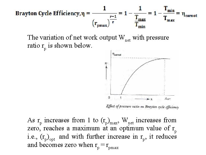The variation of net work output Wnet with pressure ratio rp is shown below.