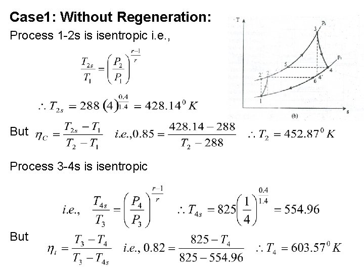 Case 1: Without Regeneration: Process 1 2 s is isentropic i. e. , But