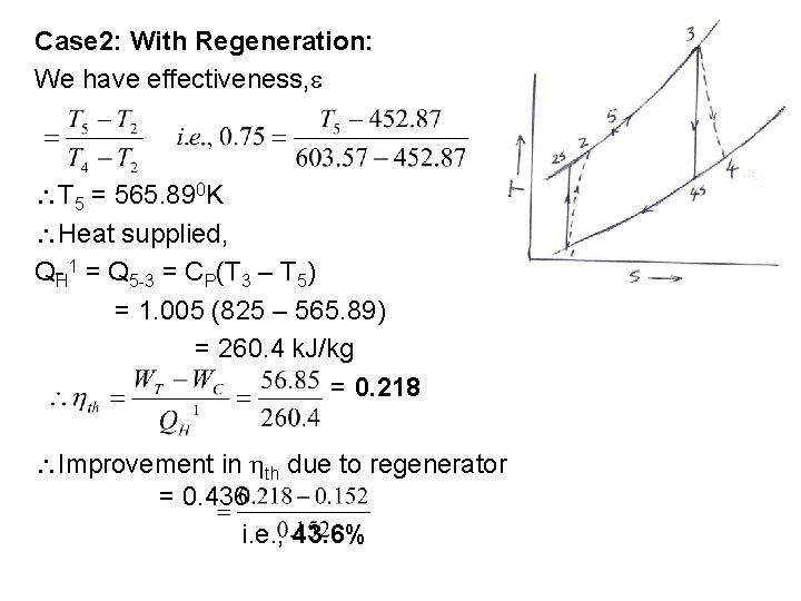 Case 2: With Regeneration: We have effectiveness, T 5 = 565. 890 K Heat