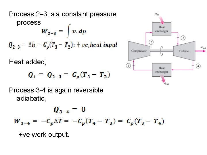 Process 2– 3 is a constant pressure process Heat added, Process 3 4 is