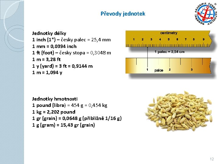 Převody jednotek Jednotky délky 1 inch (1") – česky palec = 25, 4 mm Převody jednotek Jednotky délky 1 inch (1") – česky palec = 25, 4 mm