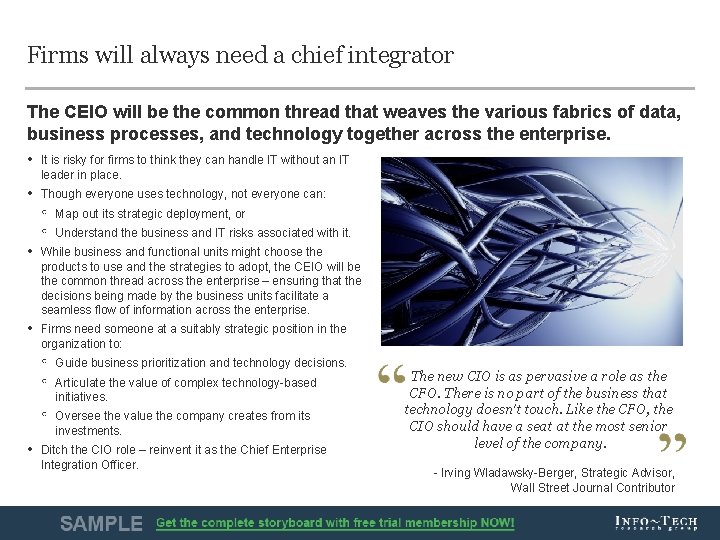 Firms will always need a chief integrator The CEIO will be the common thread