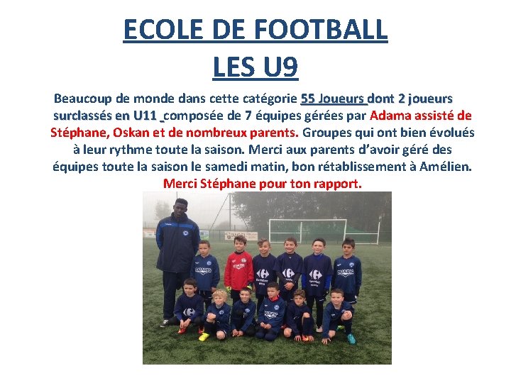 ECOLE DE FOOTBALL LES U 9 Beaucoup de monde dans cette catégorie 55 Joueurs