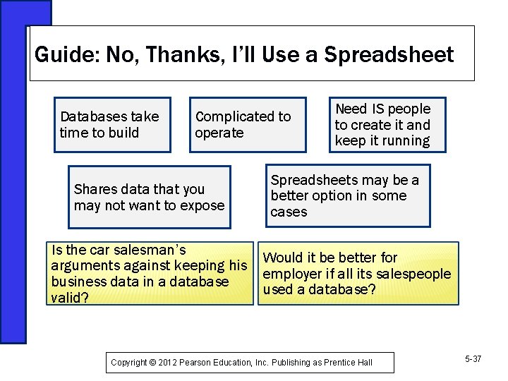 Guide: No, Thanks, I’ll Use a Spreadsheet Databases take time to build Complicated to